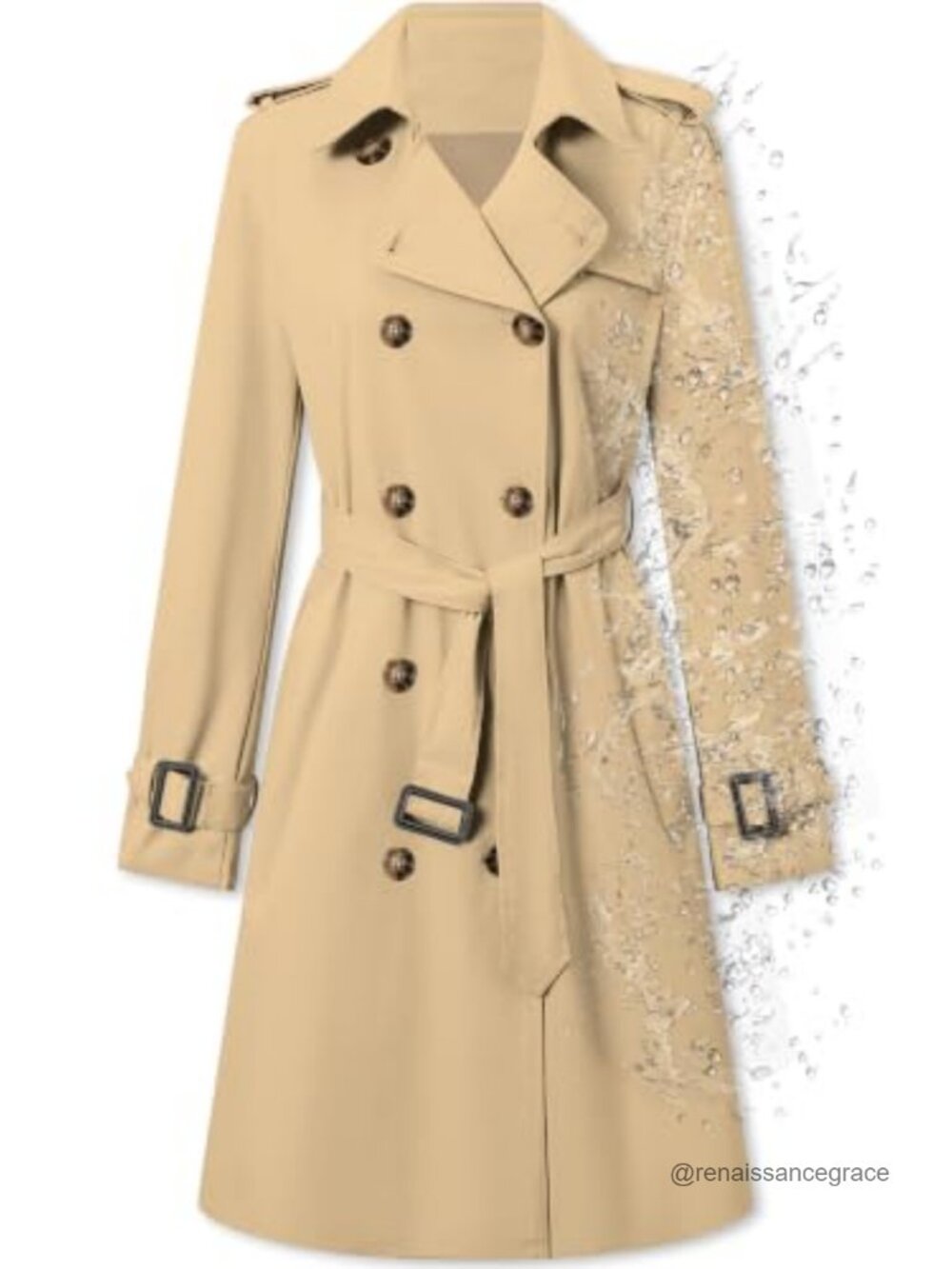 Water-Repellent Double Breasted Belted Trench Coat